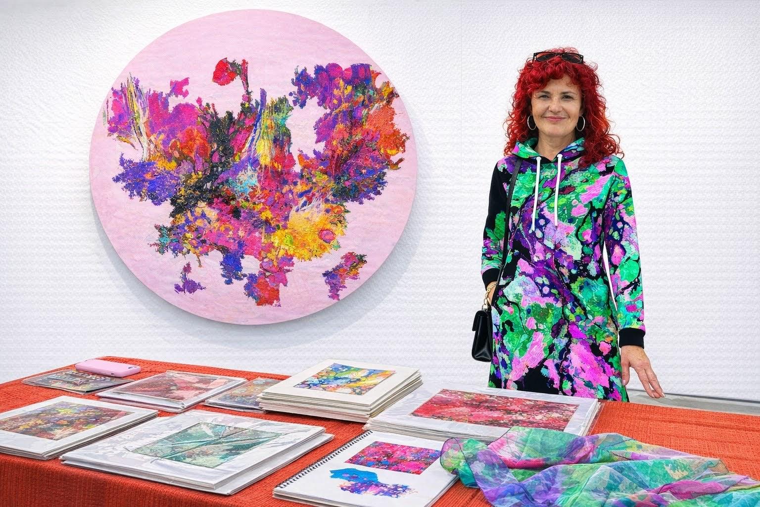 Moda artística inspirada en una obra abstracta de colores vivos